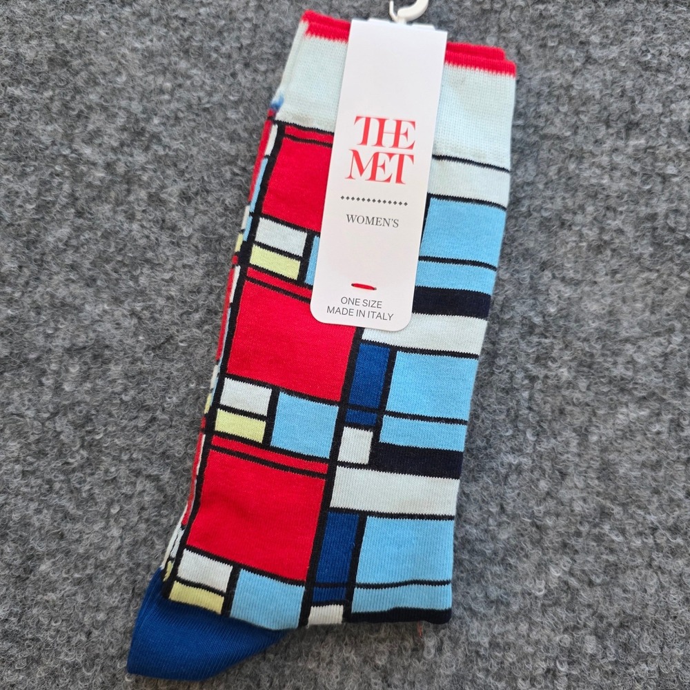 New The Met Art Red Blue Mondrian Crew Socks One Size